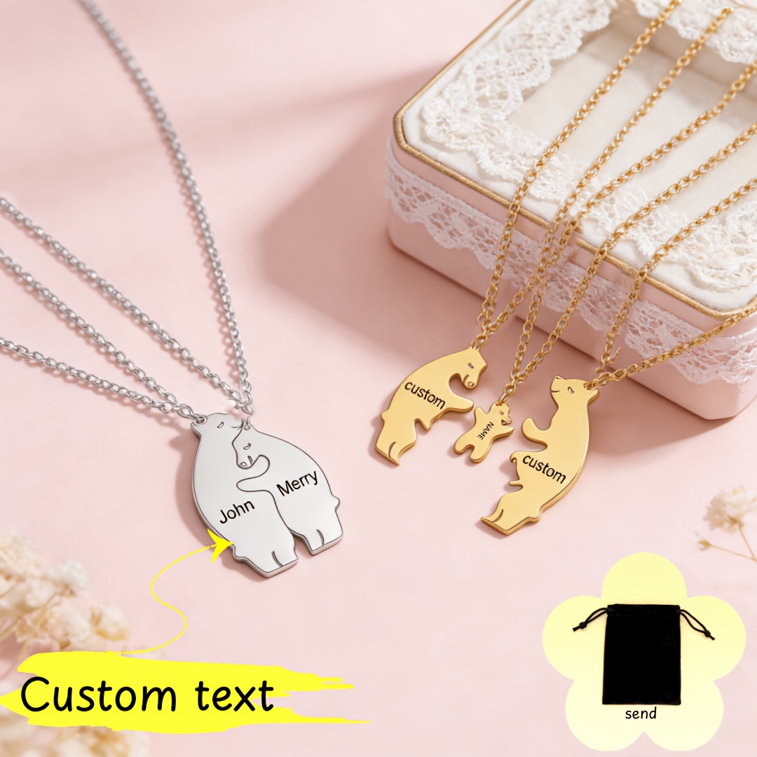 2pcs Personalized Custom Animal Bear Pendant Matching Necklace Set